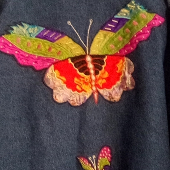 Take two ladies jean jacket. Size medium.  butterflies on front and back - Picture 3 of 4